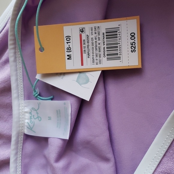 Kona Sol™ Purple Terry Textured Solid High Waist High Leg Bikini Bottom Size M # - Picture 5 of 7
